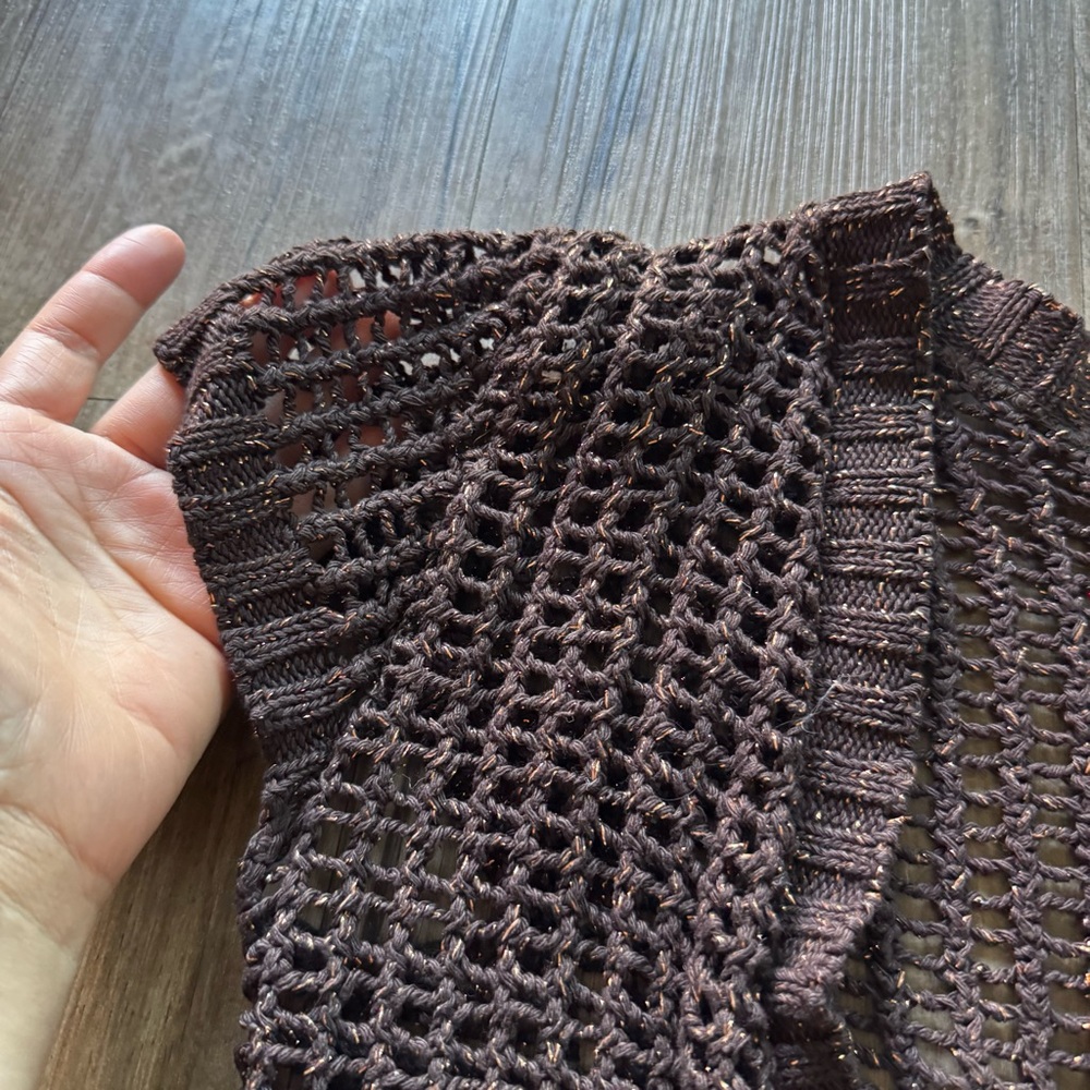 Y2K Brown metallic Knit cropped cardigan size small - Picture 2 of 3